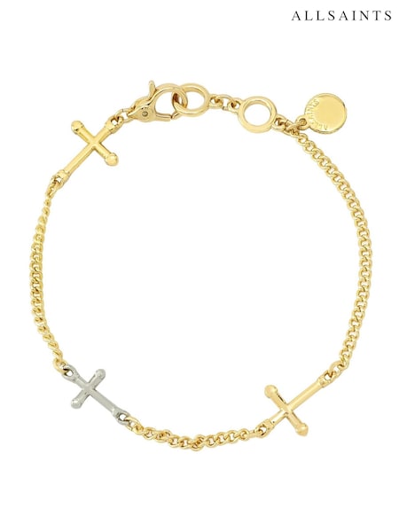 AllSaints Gold Tone Cross Chain Link Bracelet (Y03990) | £39
