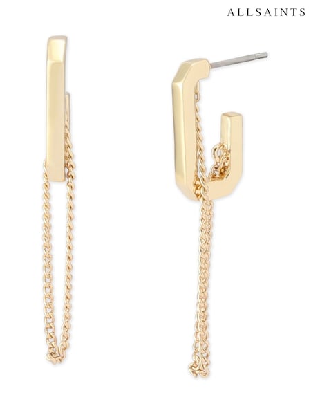 AllSaints Gold Tone Hexagon Swag Chain Huggie Earrings (Y03996) | £29