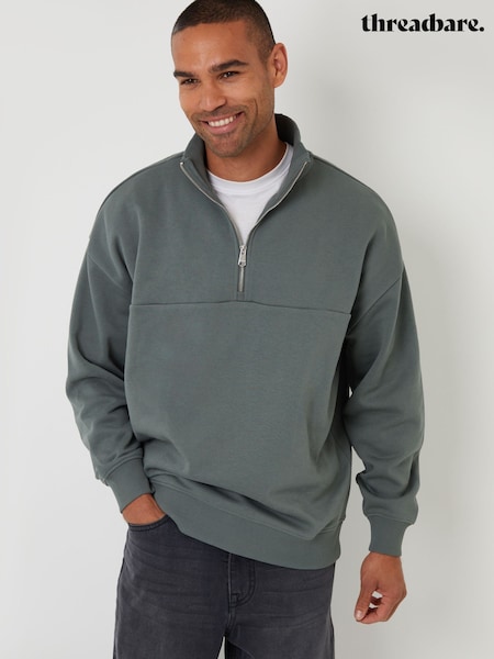 Threadbare Blue Relaxed Fit Half Zip Sweatshirt (Y04191) | £25