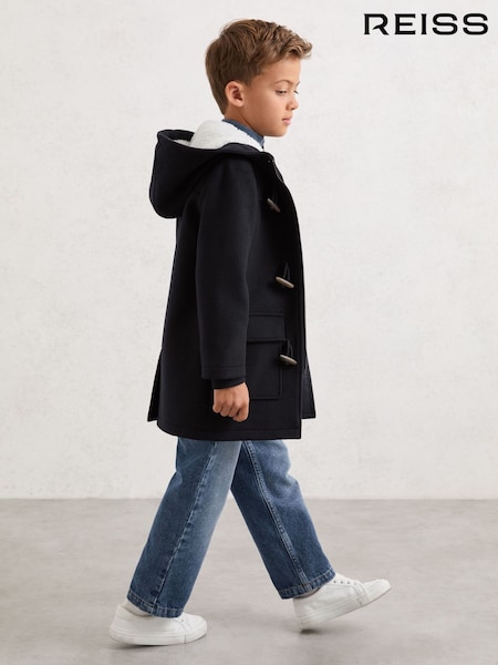 Reiss Navy Blue Osmund 3-9 yrs Wool-Blend Hooded Duffle Coat (Y04199) | £118