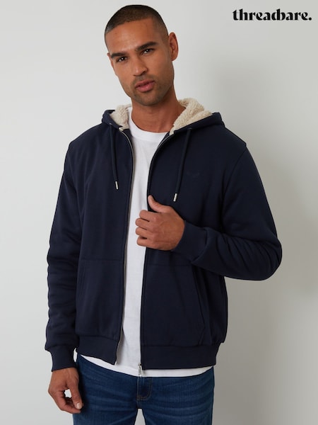 Threadbare Blue Borg Lined Zip-Through Hoodie (Y04205) | £38