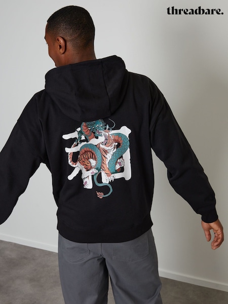 Threadbare Black Relaxed Fit Graphic Print Hoodie (Y04216) | £26