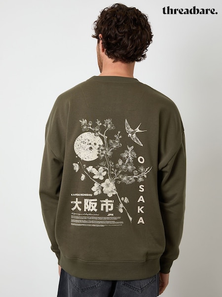 Threadbare Green Relaxed Fit Graphic Print Crew Neck Sweatshirt (Y04227) | £24
