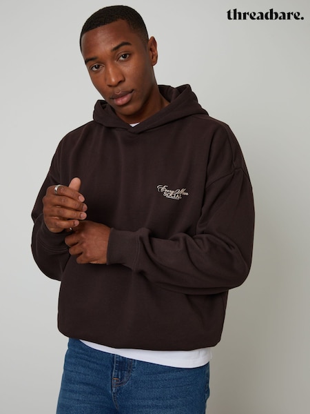 Threadbare Brown Relaxed Fit Graphic Print Hoodie (Y04234) | £26