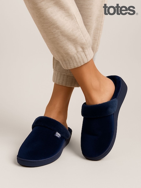 Totes Blue Isotoner Ladies Sparkle Velour Heeled Mules (Y04238) | £26