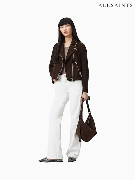 AllSaints Brown Suede Dalby Biker Jacket (Y04294) | £349