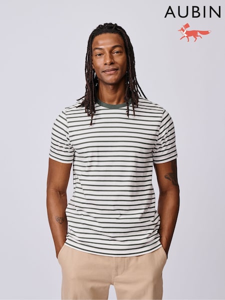 Aubin Ancaster Striped White T-Shirt (Y04370) | £45