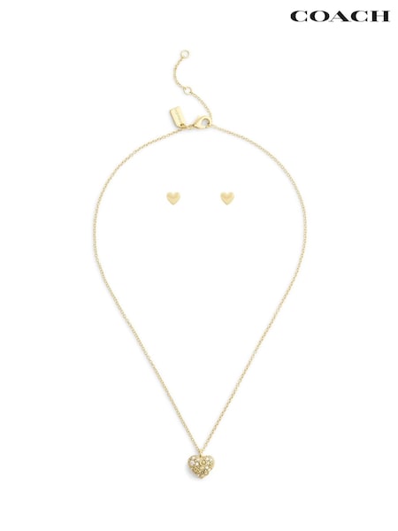 COACH Gold Tone Signature C Pavé Heart Boxed Jewelry Set (Y04404) | £125