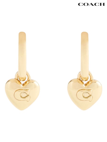 COACH Gold Signature C Heart Charm Huggie Earrings (Y04408) | £55