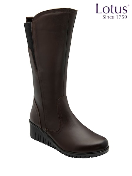 Lotus Brown Leather Wedge Boots (Y04429) | £99