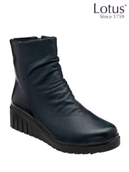 Lotus Blue Leather Wedge Ankle Boots (Y04439) | £90