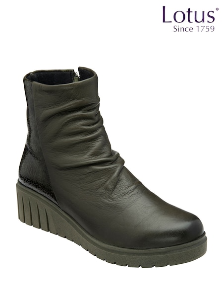 Lotus Green Leather Wedge Ankle Boots (Y04494) | £90