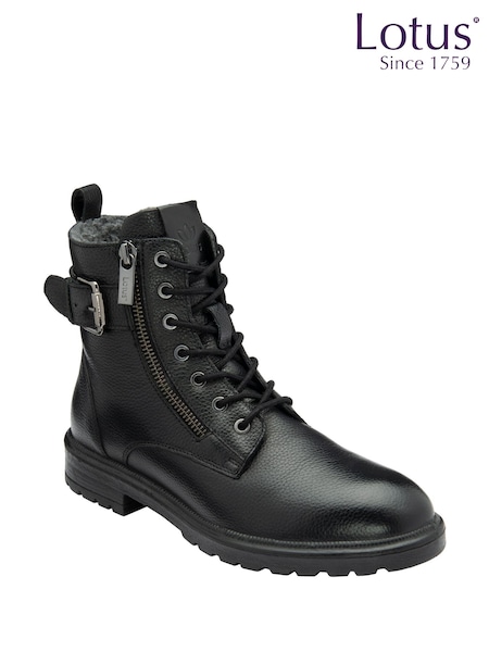Lotus Black Leather Ankle Boots (Y04500) | £75