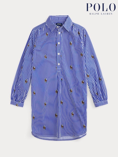 Polo Ralph Lauren Blue Girls Stripe All Over Pony Player Shirt Dress (Y04544) | £145