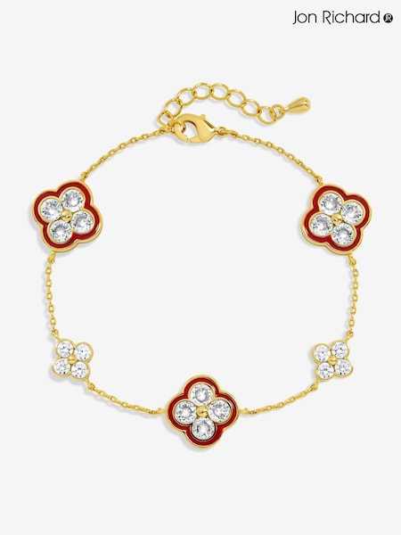 Jon Richard Gold Tone Pave Red Clover Bracelet (Y04619) | £28