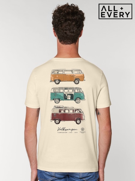 All + Every Cream Volkswagen Transporter Type 2 Campervan 1950 - 1979 Back Print Mens T-Shirt (Y04625) | £25