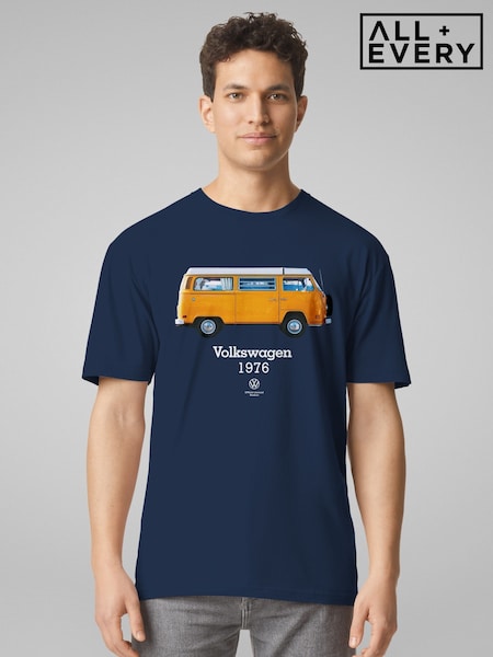 All + Every Blue Volkswagen 1976 Camper Bus Side Profile Mens T-Shirt (Y04641) | £25