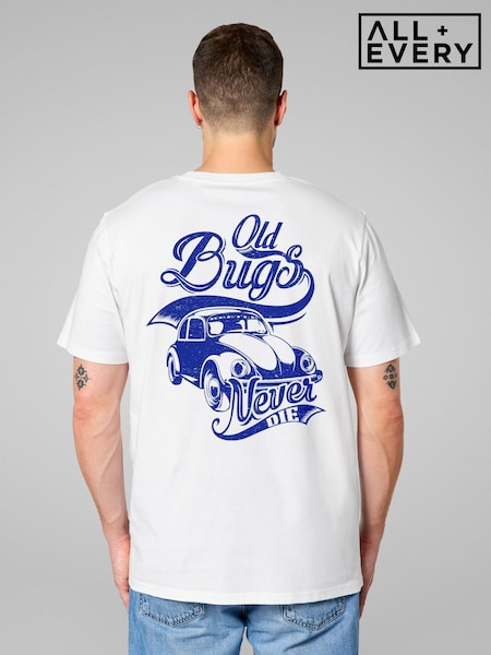 All + Every White Volkswagen Old Bugs Never Die Beetle Back Print Mens T-Shirt (Y04642) | £25