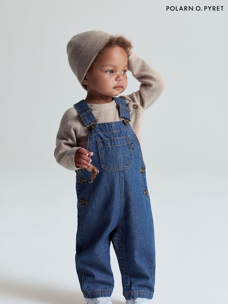 Polarn O. Pyret Blue Cotton Denim Dungarees (Y04724) | £28