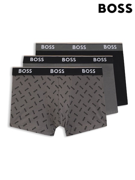 BOSS Grey Power Logo Boxer Trunks 3 Pack (Y04762) | £44