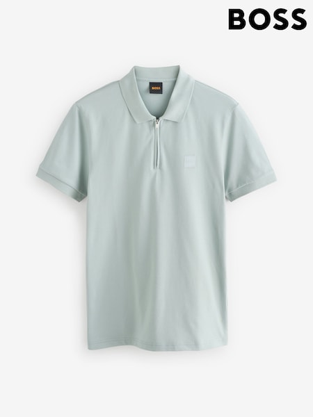 BOSS Silver Slim-Fit Logo Quarter Zip Polo Shirt (Y04805) | £99