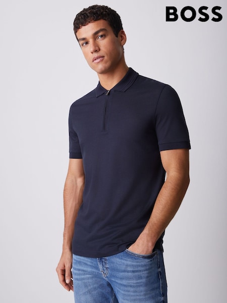 BOSS Blue Paras Quarter Zip Regular-Fit Polo Shirt (Y04818) | £139