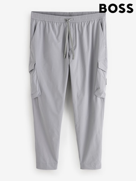BOSS Grey Tapered-Fit Cargo Poplin Trousers (Y04883) | £169