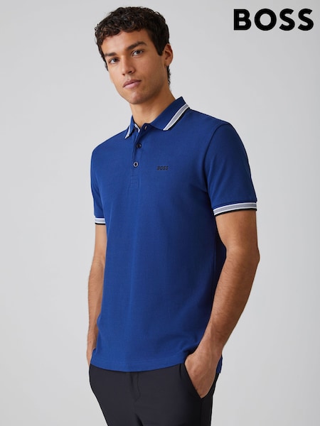 BOSS Blue Regular Fit Paddy Tipped Collar Polo Shirt (Y04897) | £99