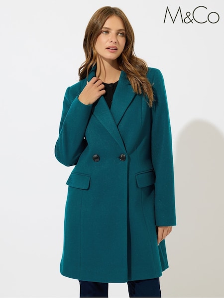 M&Co Green Double Breasted Mid Length Coat (Y04915) | £70