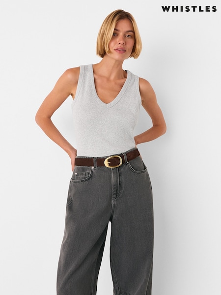 Whistles Grey Ellis V-Neck Jersey Vest (Y05039) | £39