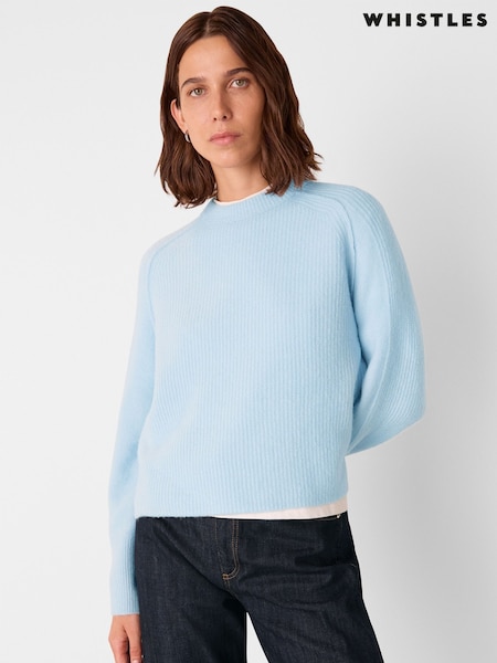 Whistles Blue Aria Wool Mix Crew Knit Jumper (Y05048) | £99