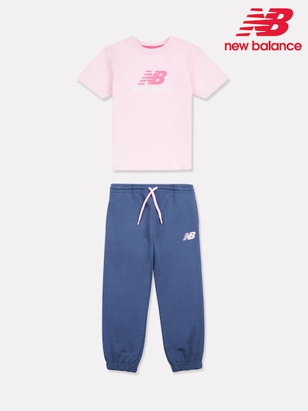 New Balance Pink NB Stacked Logo T-Shirt and FT Joggers Set (Y05101) | £35