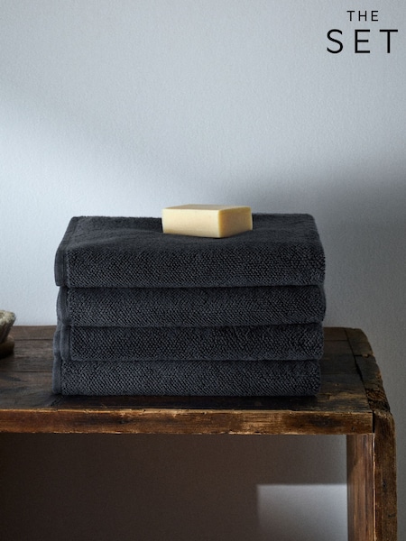 The Set Charcoal Grey Set of 4 Popcorn Texture Towels (Y05121) | £18