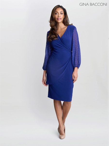 Gina Bacconi Blue Elaine Wrap Dress With Stud Sleeve (Y05185) | £170