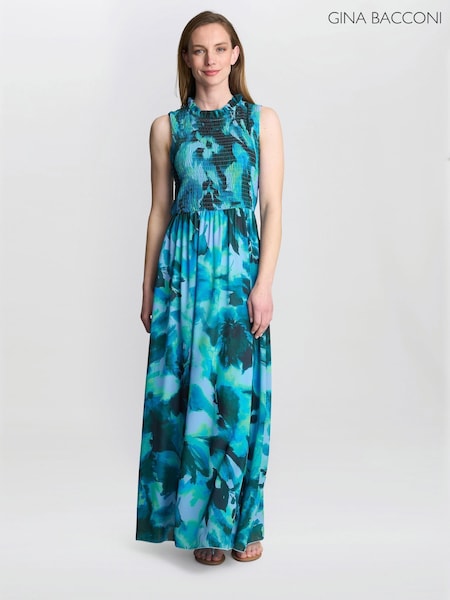 Gina Bacconi Blue Roxanna Sleeveless Shired Top Dress (Y05186) | £99