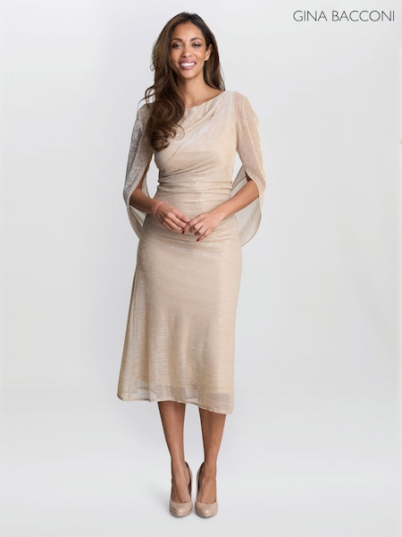 Gina Bacconi Gold Ciara Metallic Knit Maxi Dress (Y05192) | £190