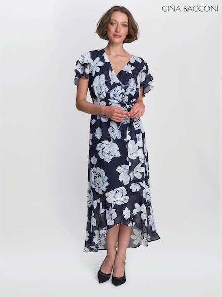 Gina Bacconi Teresa Floral Chiffon Black Dress (Y05193) | £160