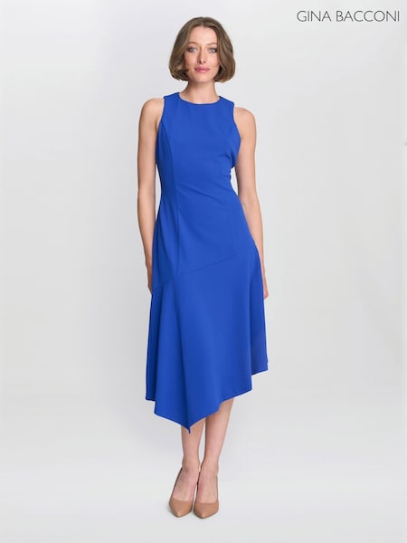 Gina Bacconi Blue Maureen Fit And Flare Crepe Midi Dress (Y05194) | £150