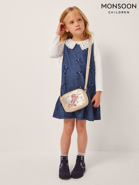 Monsoon Blue Collar Top & Chambray Bow Dress Set (Y05400) | £38 - £43