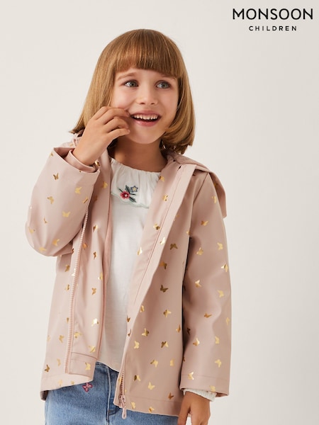 Monsoon Pink Foil Butterfly Print Raincoat (Y05403) | £38 - £44