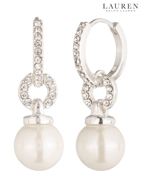 Lauren Ralph Lauren Silver Tone Crystal Pearl Drop Earrings (Y05613) | £50