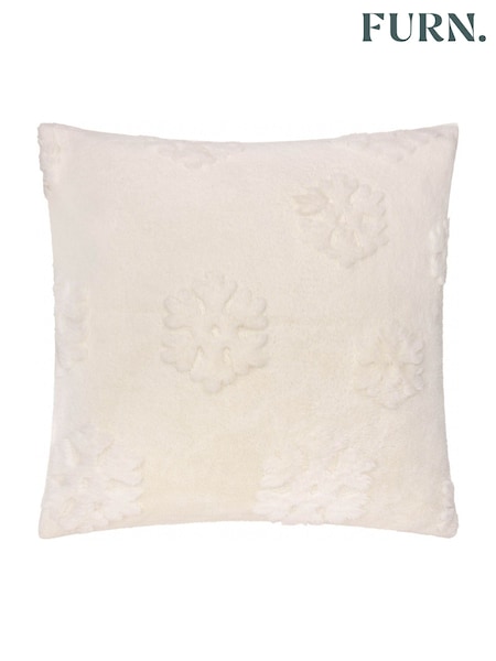 Furn Snow White Snowflakes Fur Velvet Jacquard Cushion (Y06059) | £20