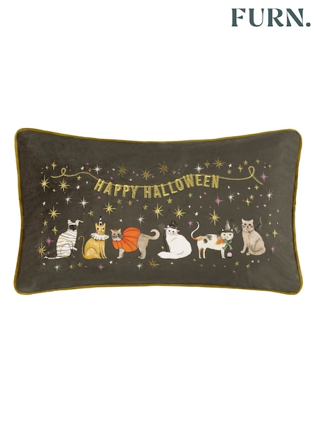 Furn Multicolour Halloween Pawty Piped Velvet Cushion (Y06069) | £18