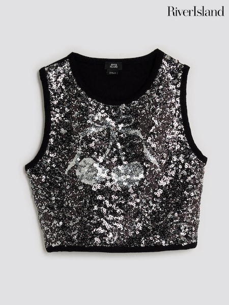 River Island Black Cherry Sequin Tank (Y06116) | £16