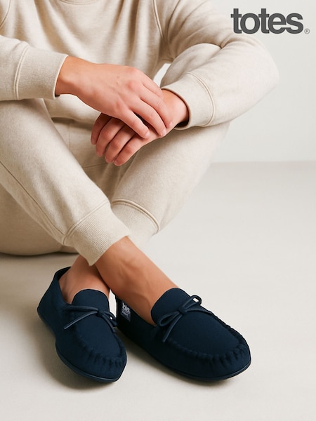 Totes Blue Isotoner Mens Herringbone Lined Moccasin (Y06179) | £32