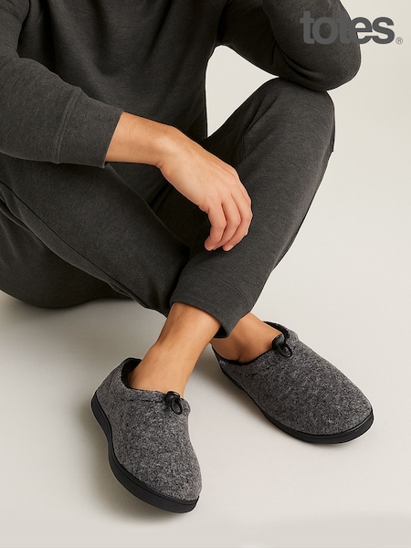 Totes Grey Isotoner Mens Felt Full Back Slippers With Pull Toggle (Y06184) | £30