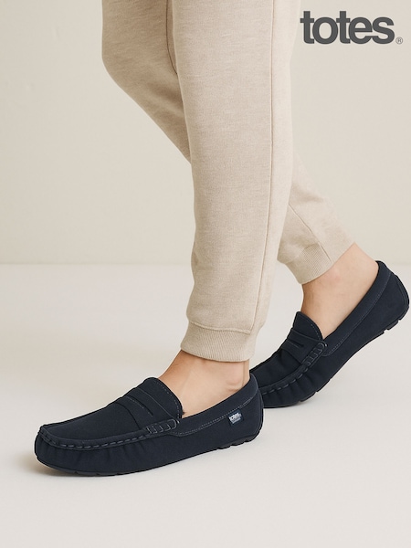 Totes Blue Isotoner Mens Suede Moccasin With Water Repellency (Y06185) | £45