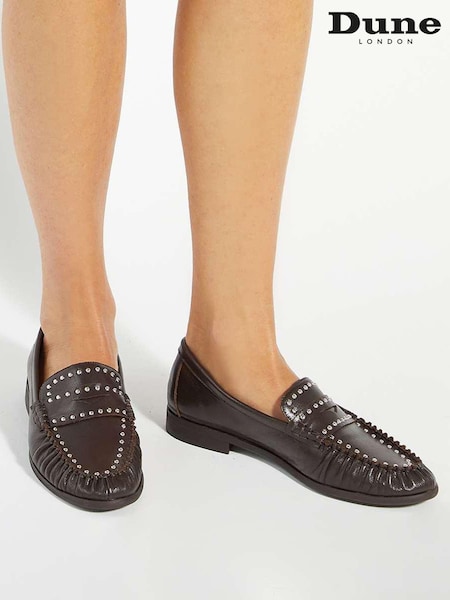 Dune London Brown Gazillion Studded Loafers (Y06193) | £99
