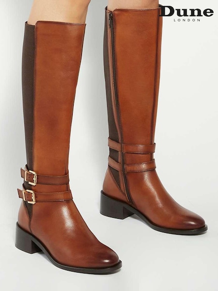Dune London Brown Tatter Double Buckle High Boots (Y06251) | £159