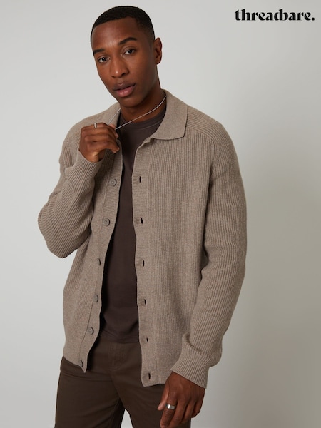 Threadbare Brown Knitted Collared Cardigan Jacket (Y06326) | £32